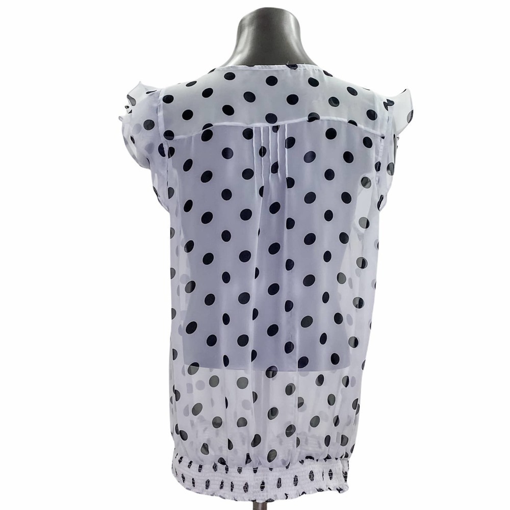 WHITE Black Polka Dot Sleeveless Smocked Blouse - Picture 2 of 8